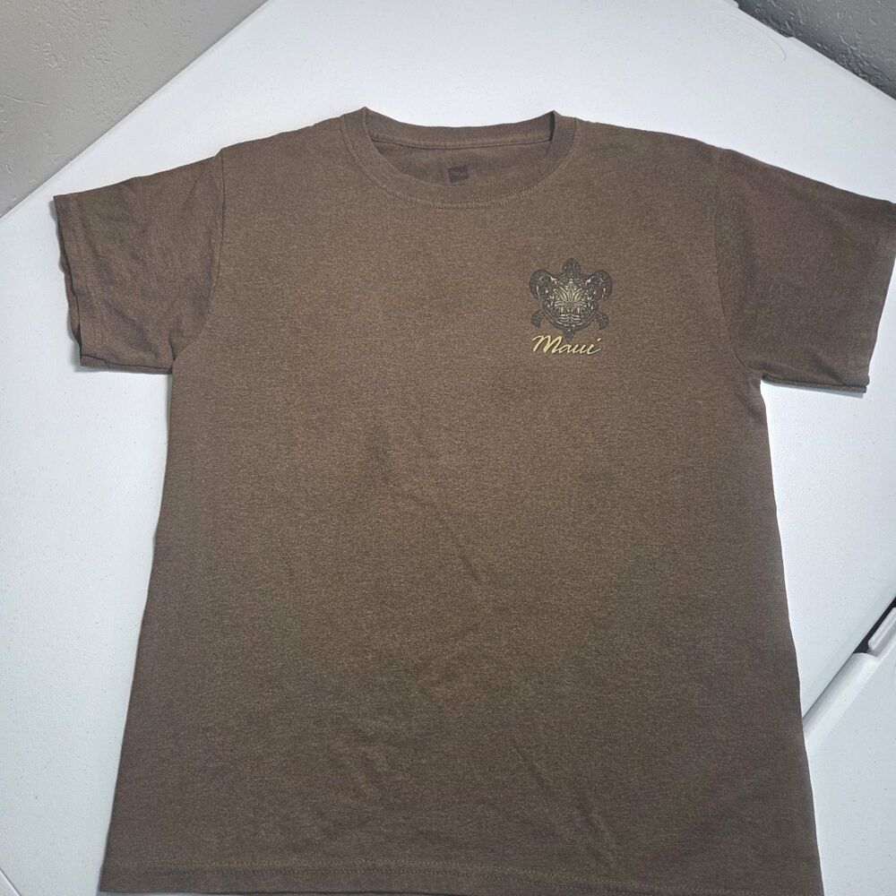 Maui Hawaii T-Shirt Mens Small Heather Brown Honu Sea Turtle Double Sided